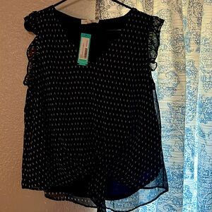 NWT Navy ruffle cap sleeve blouse